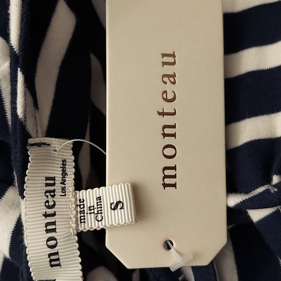 MONTEAU Navy and White Striped Sleeveless Jumper With Waist Sash - Picture 10 of 11